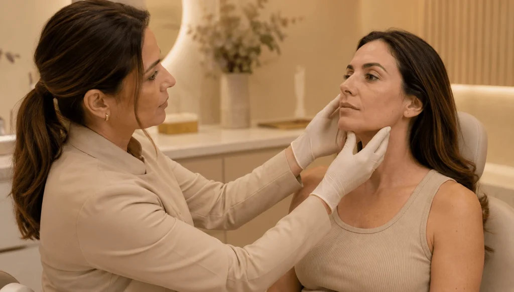 Analise-da-pele-e-do-contorno-facial-antes-da-aplicacao-de-bioestimuladores-de-colageno